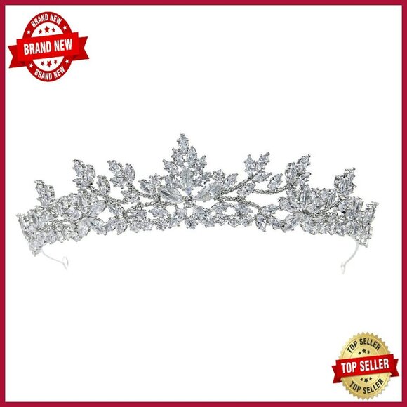 Platinum-Plated Cubic Zirconia Wedding Tiara, 5.7\